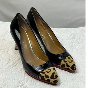 . Renee Women's Size 9N Leopard Print Cow Hair Toe Patent Leather Heels Sexy